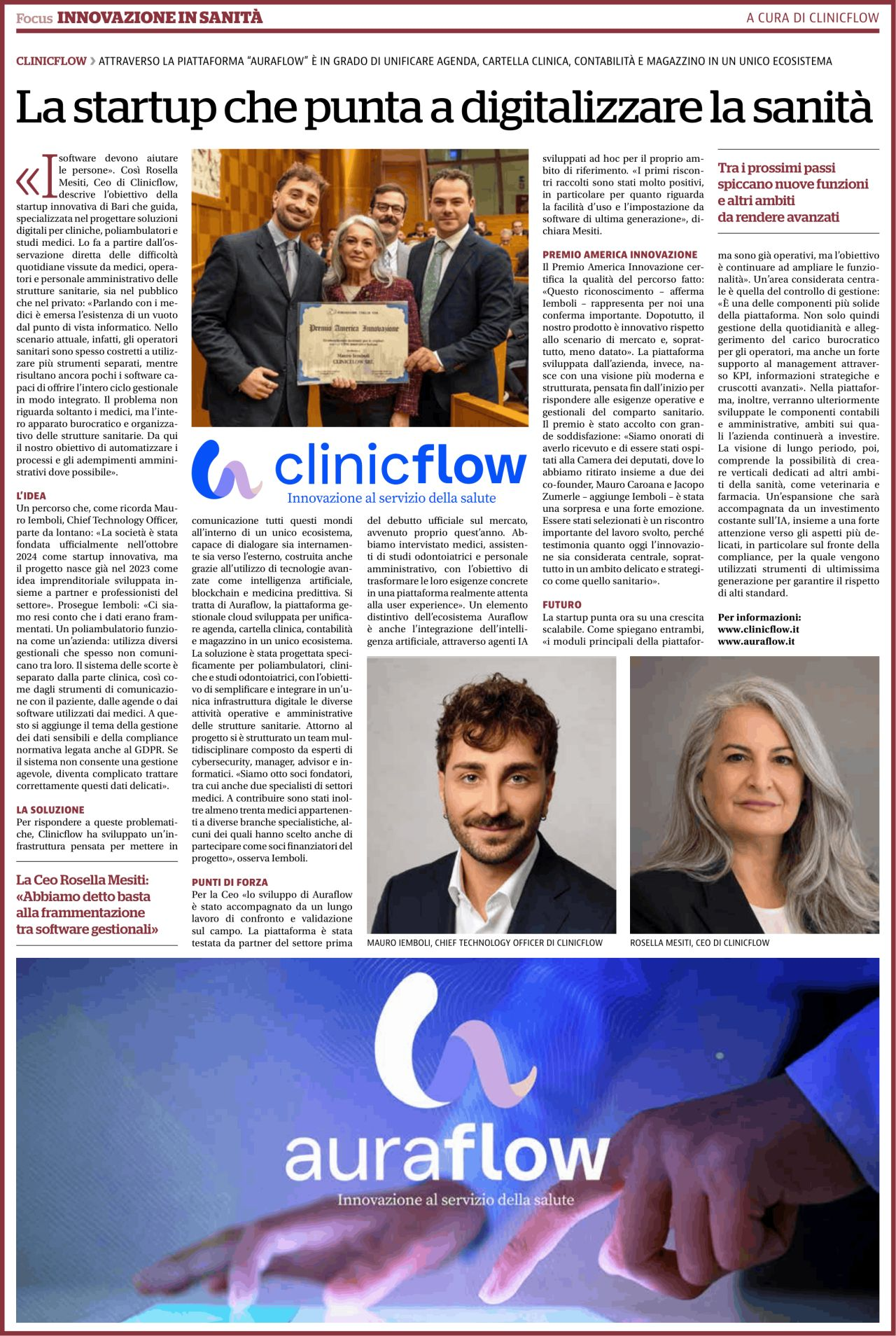La pagina dedicata a Clinicflow e Auraflow su la Repubblica